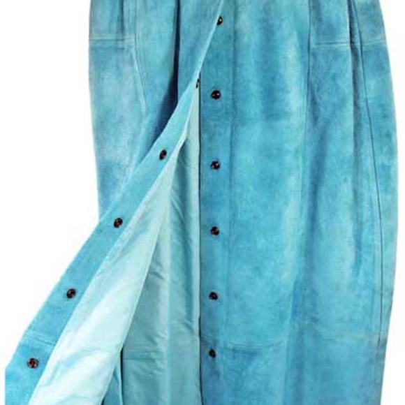 SKIRT, SUEDE, MISSES MEDIUM, TURQUOISE, LONG LENGTH, FULL DOMED FRONT, LINED - Picture 2 of 4